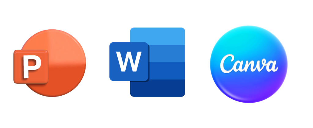 Logos Powerpoint Word et Canva